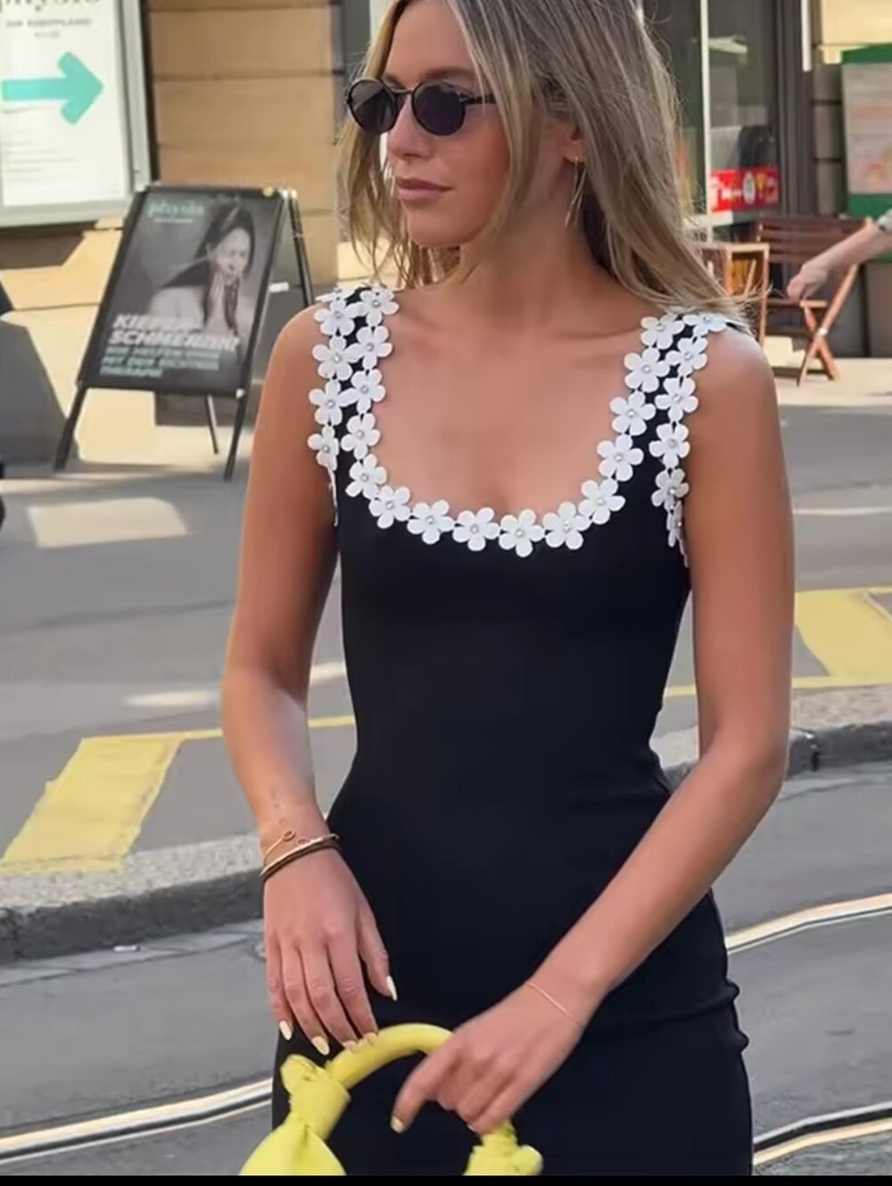 Black Mini Dress with White Daisy Trim - Women - Picture 5 of 7